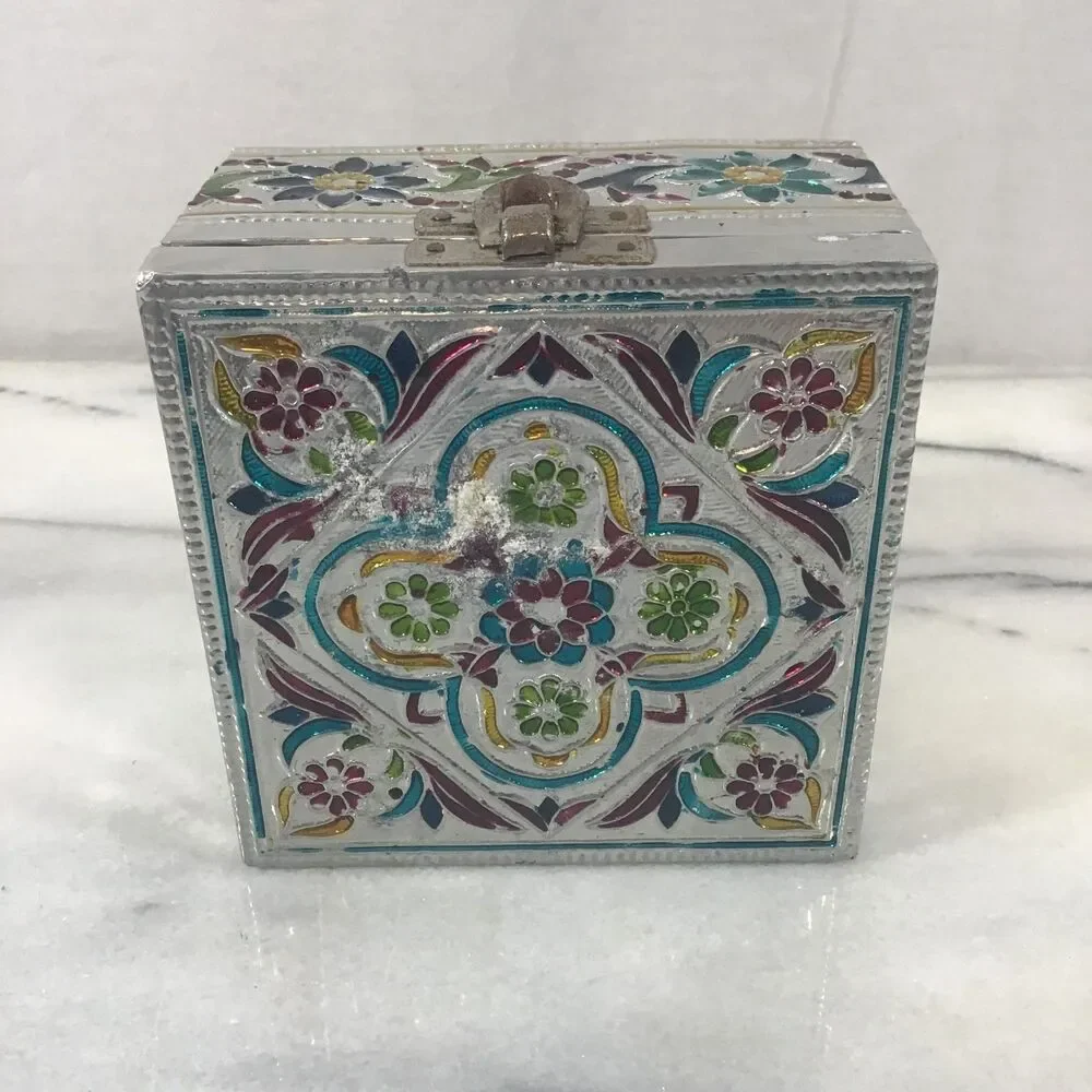Vintage Style Meenakari Jewelry Box Reproduction Indian Metal Trinket